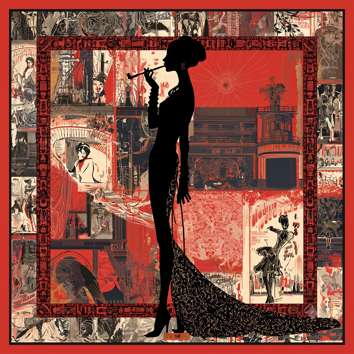 Moulin & You Vintage Cabaret Silk Twill Scarf (100x100 cm) | Luxury Designer Collection